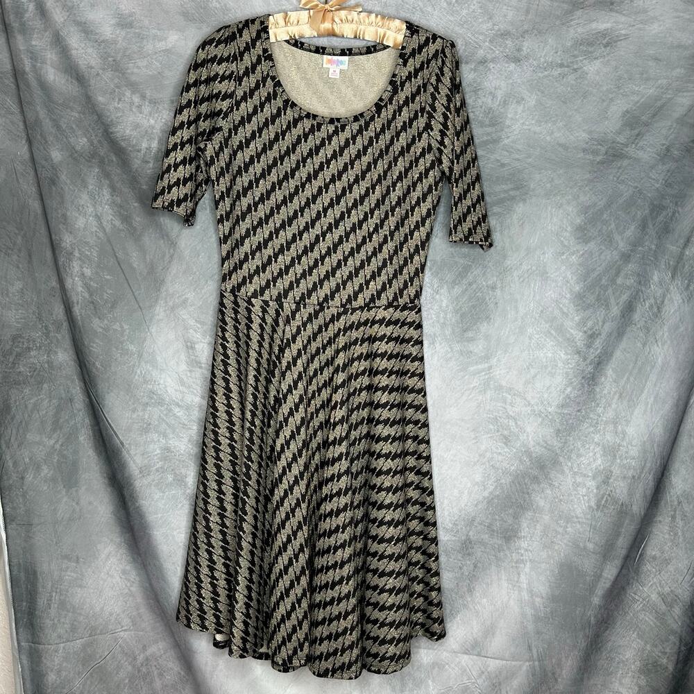 Lularoe Dress Women Med Fit & Flare Sparkle Glam Comfy Black Silver Bling Party